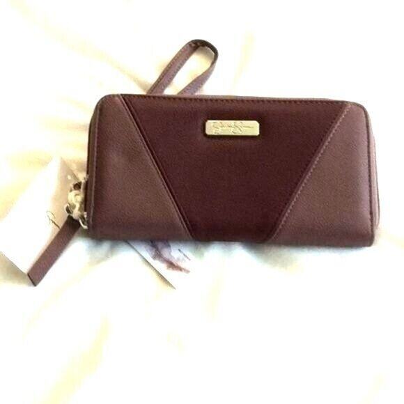 Jessica Simpson (AGNES) Clutch Wristlet Wallet Burgundy 2 tone ( Dusty PL/Zinfi - Picture 5 of 6